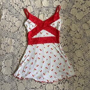 Cherry print slip dress nightgown coquette pinup soft girl | size S